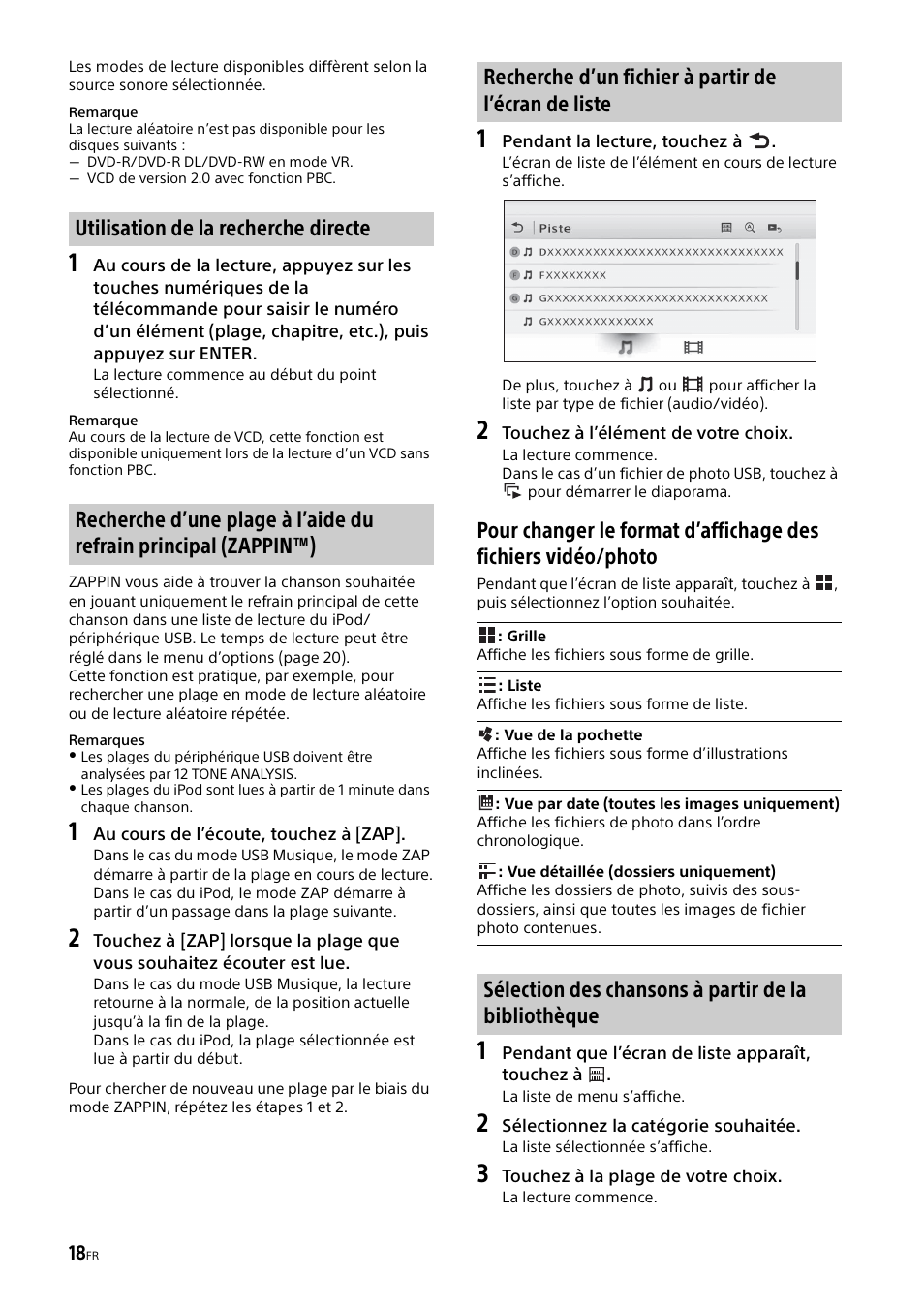 Sélection des chansons à partir de la bibliothèque | Sony XAV-602BT User Manual | Page 66 / 164