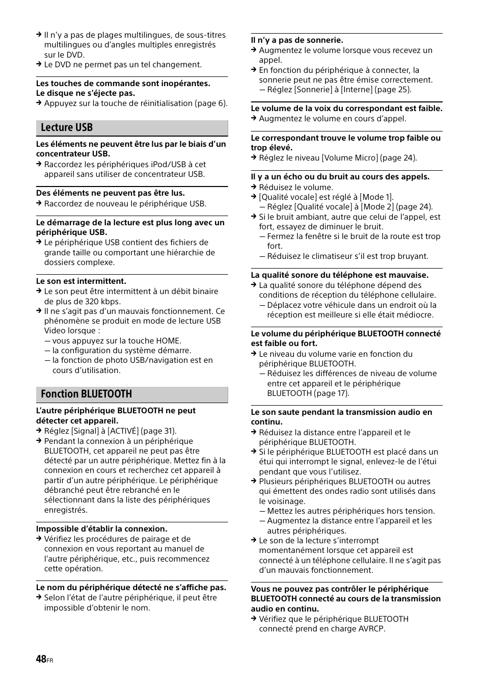 Lecture usb, Fonction bluetooth | Sony XAV-602BT User Manual | Page 96 / 164