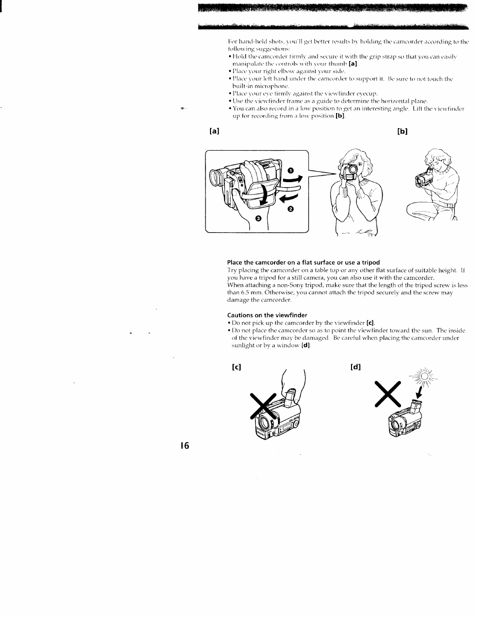 Cautions on the viewfinder | Sony CCD-TR416 User Manual | Page 16 / 77
