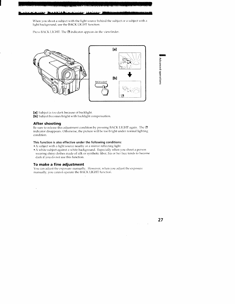 After shooting, To make a fine adjustment | Sony CCD-TR416 User Manual | Page 27 / 77