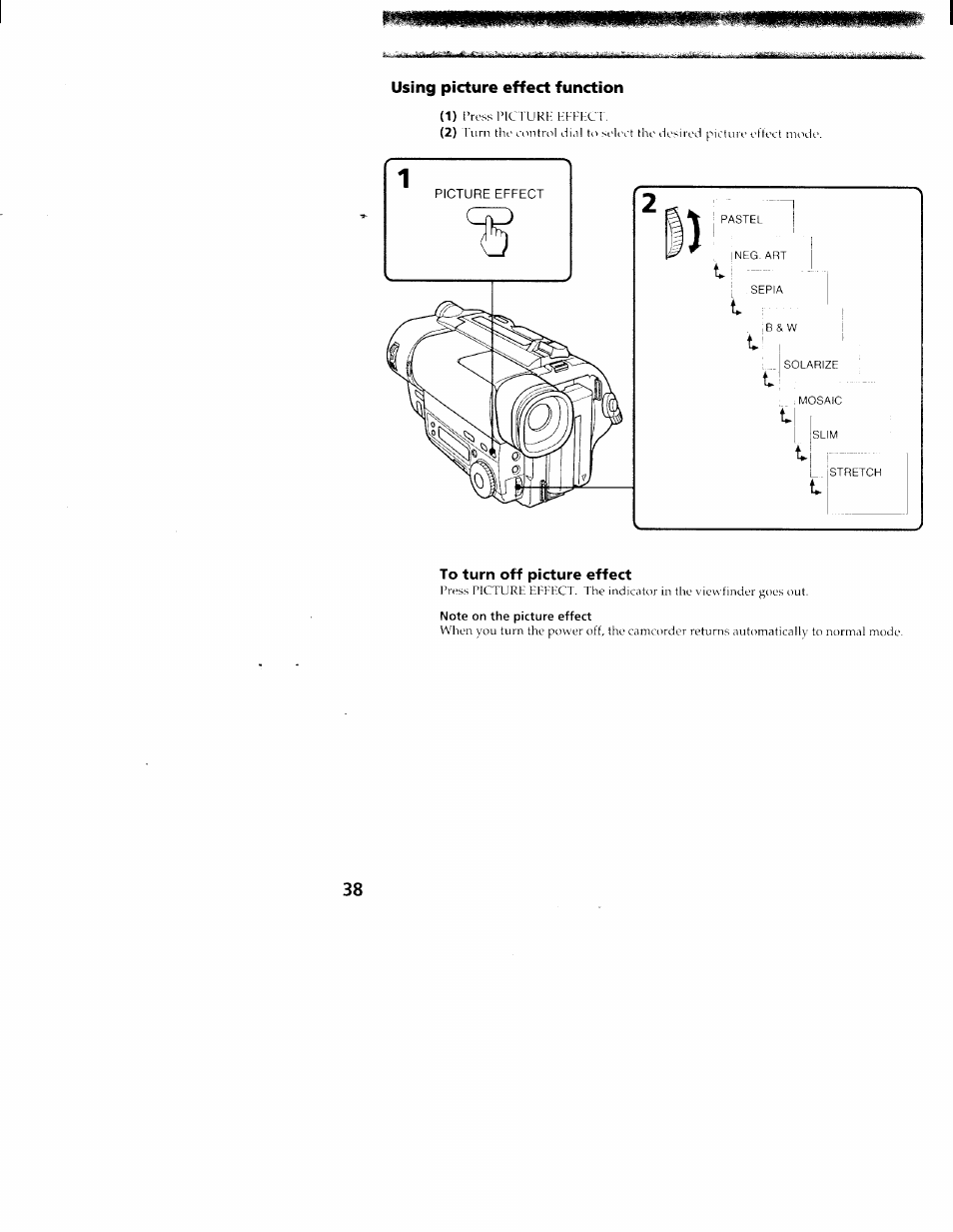 Using picture effect function, To turn off picture effect, Note on the picture effect | Sony CCD-TR416 User Manual | Page 39 / 77
