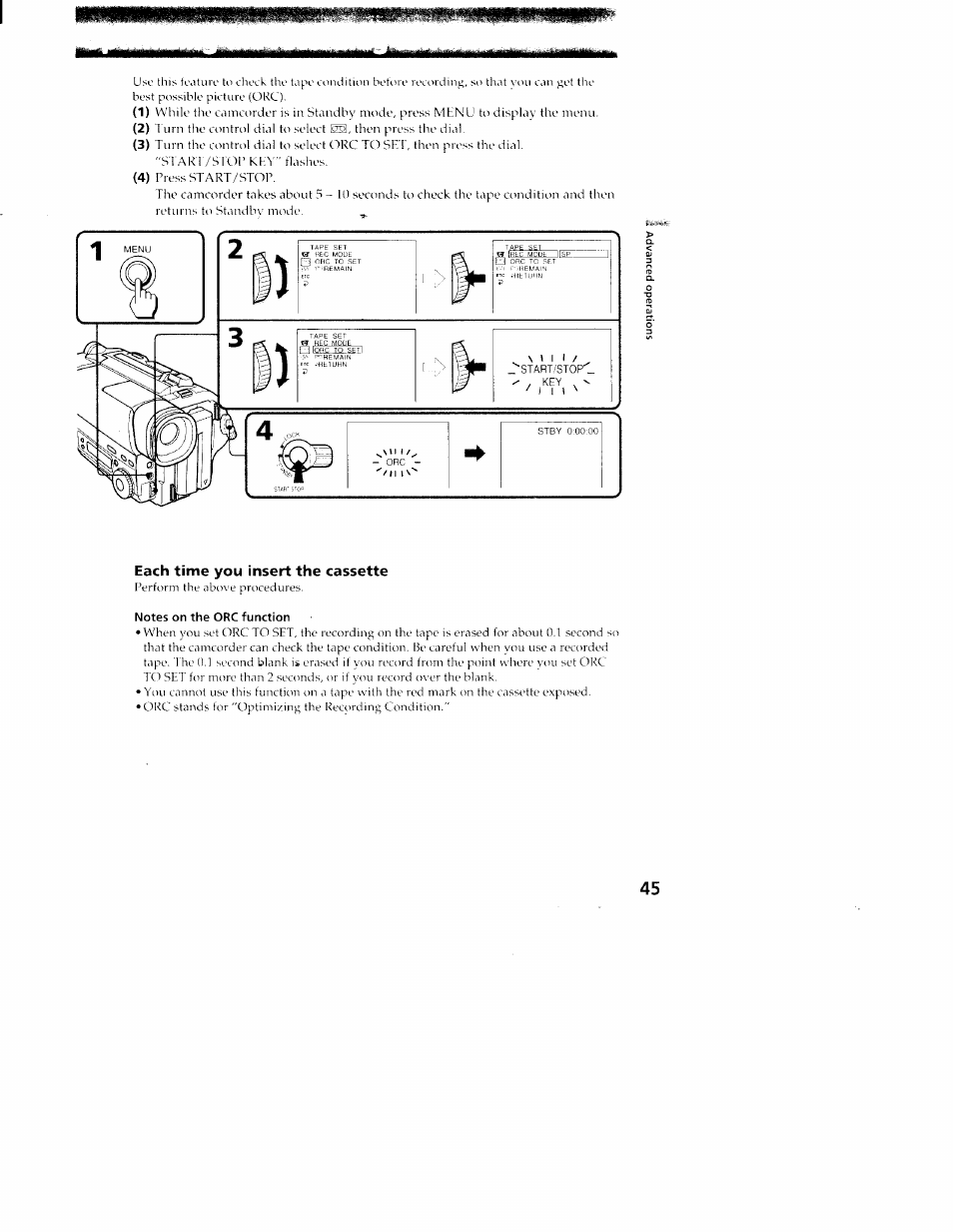 Each time you insert the cassette | Sony CCD-TR416 User Manual | Page 46 / 77