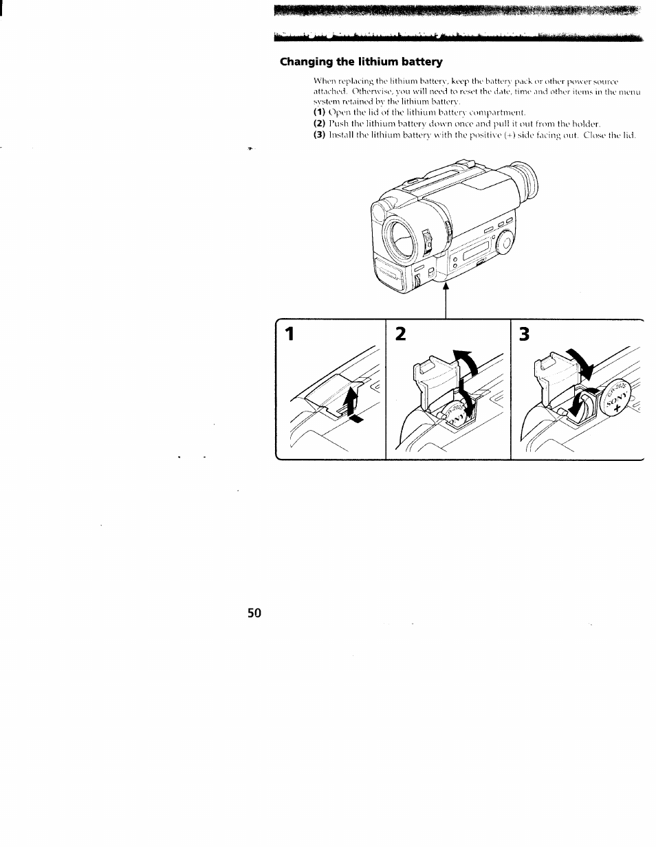 Changing the lithium battery | Sony CCD-TR416 User Manual | Page 51 / 77