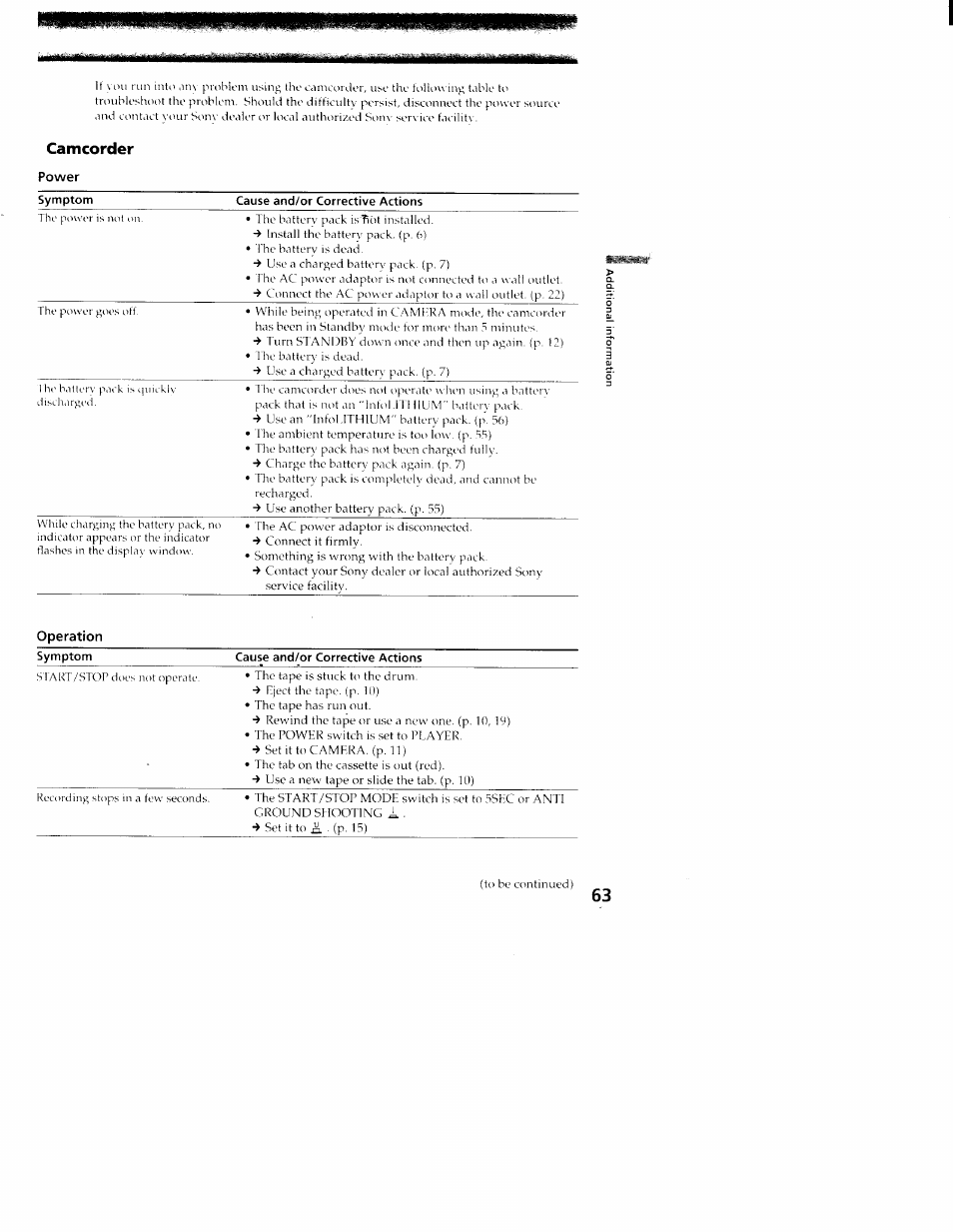 Camcorder | Sony CCD-TR416 User Manual | Page 64 / 77