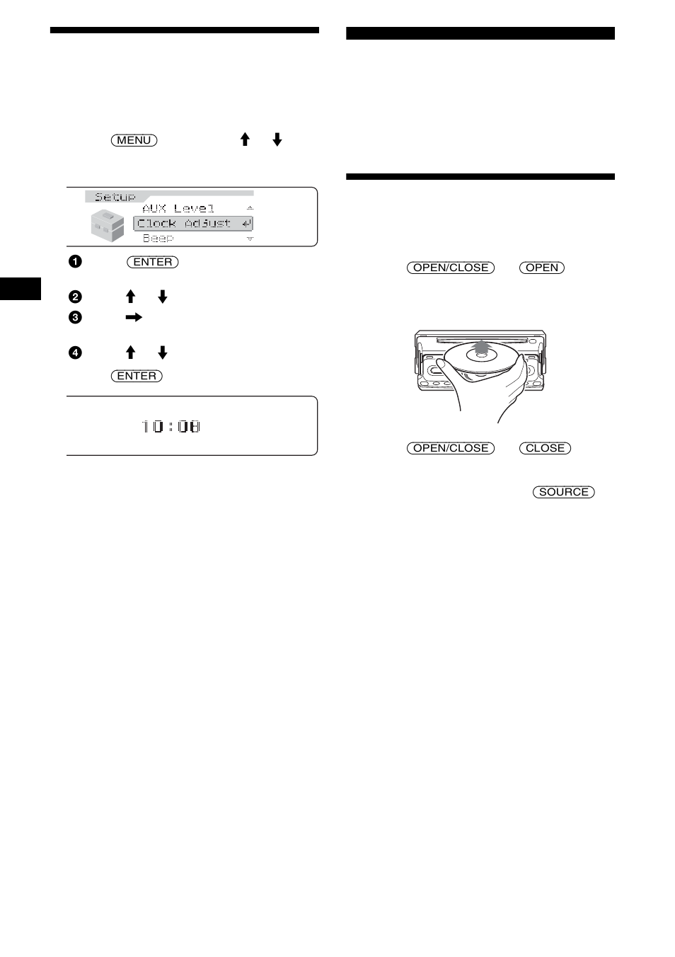 Setting the clock, Cd player cd/md unit (optional), Playing a disc | Tton 10, 10 setting the clock | Sony CDX-M8805X User Manual | Page 10 / 96