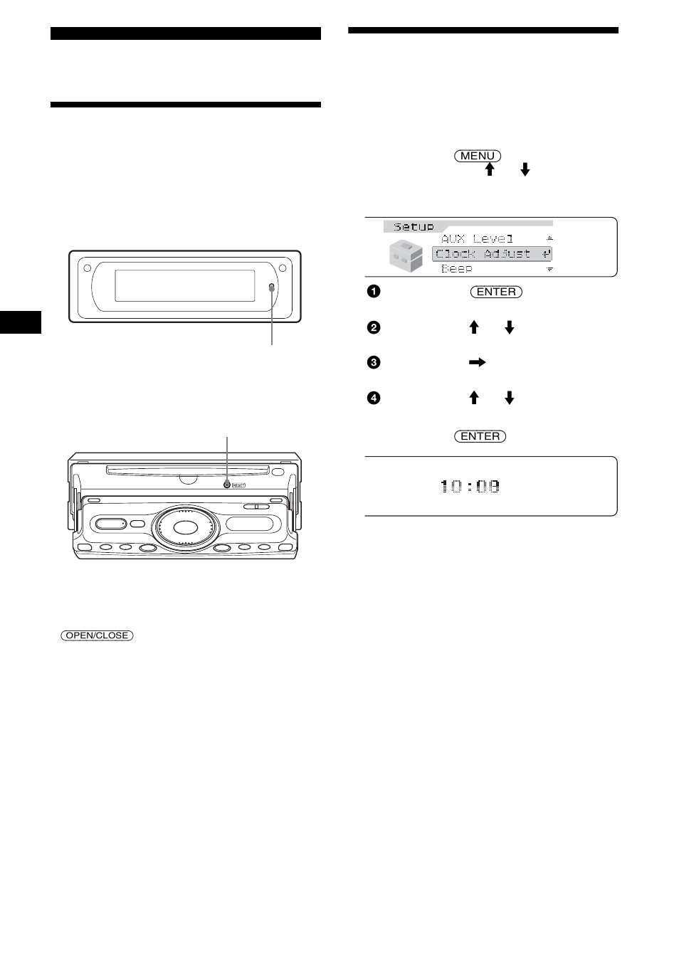 Préparation, Réinitialisation de l’appareil, Réglage de l’horloge | Sony CDX-M8805X User Manual | Page 38 / 96
