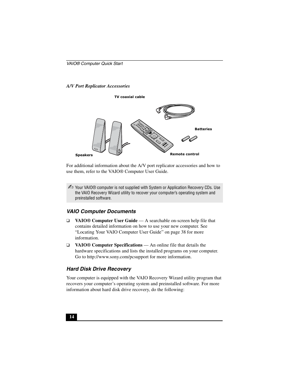 Sony VGN-A600B User Manual | Page 14 / 48