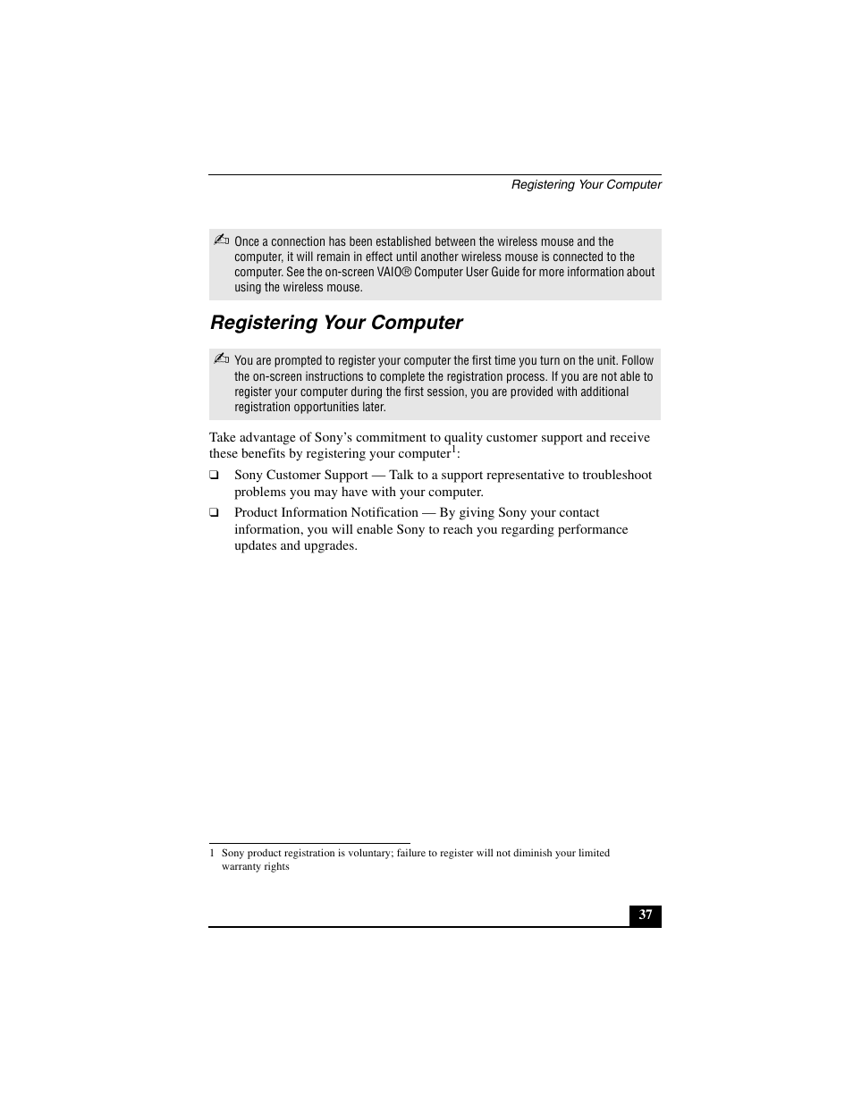 Registering your computer | Sony VGN-A600B User Manual | Page 37 / 48