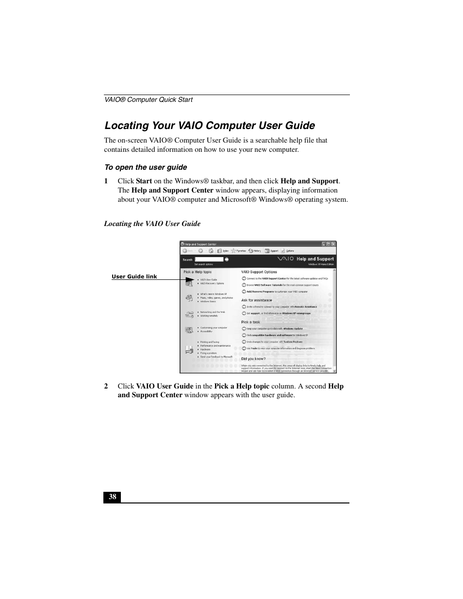 Locating your vaio computer user guide | Sony VGN-A600B User Manual | Page 38 / 48