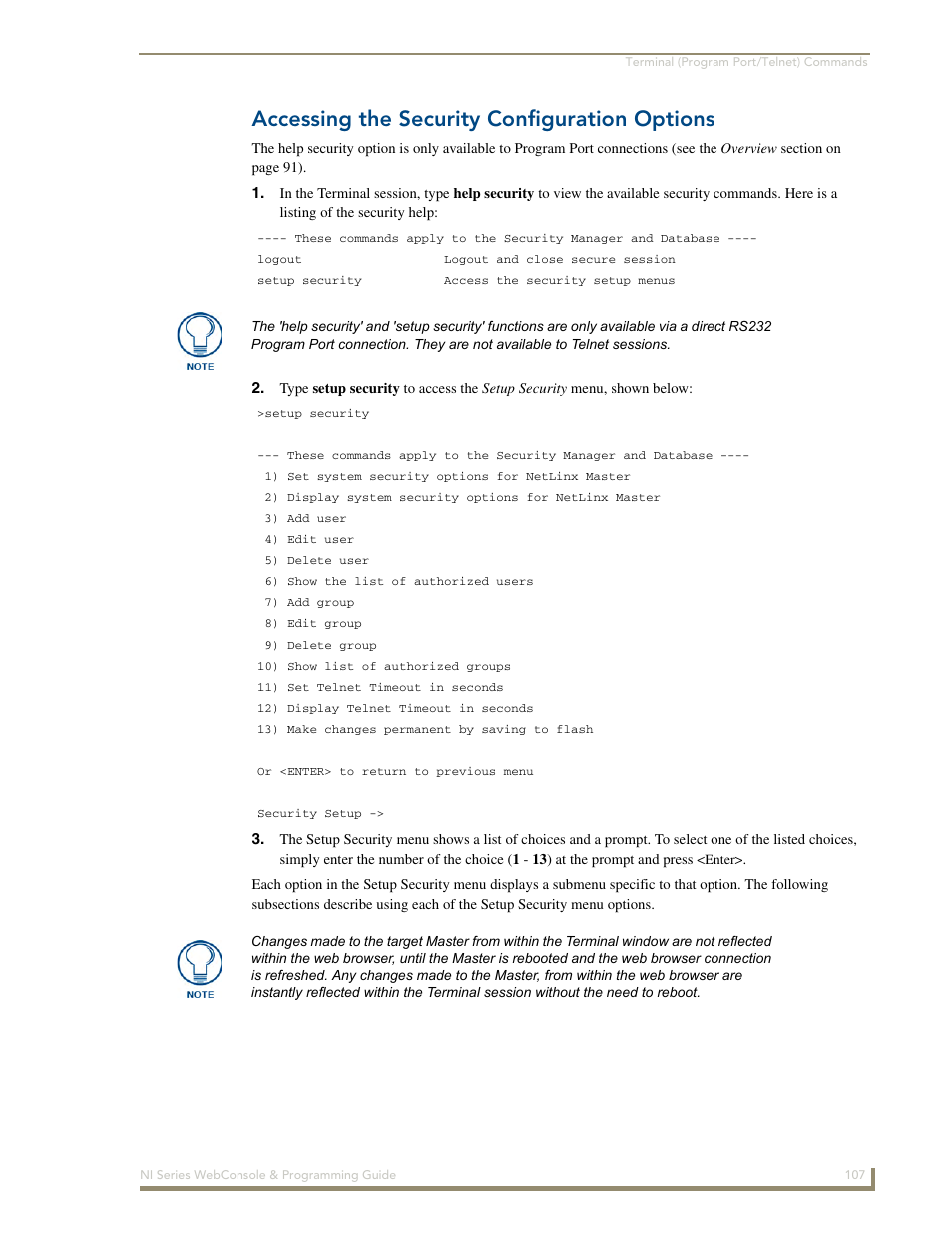 Accessing the security configuration options | AMX NI-2100/3100/4100 User Manual | Page 115 / 154