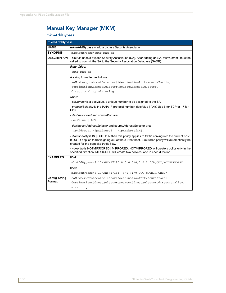 Manual key manager (mkm), Mkmaddbypass | AMX NI-2100/3100/4100 User Manual | Page 138 / 154