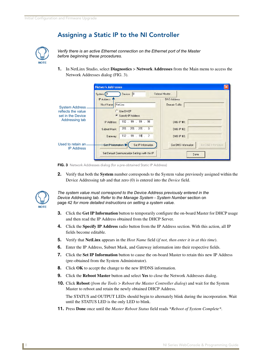 Assigning a static ip to the ni controller | AMX NI-2100/3100/4100 User Manual | Page 16 / 154