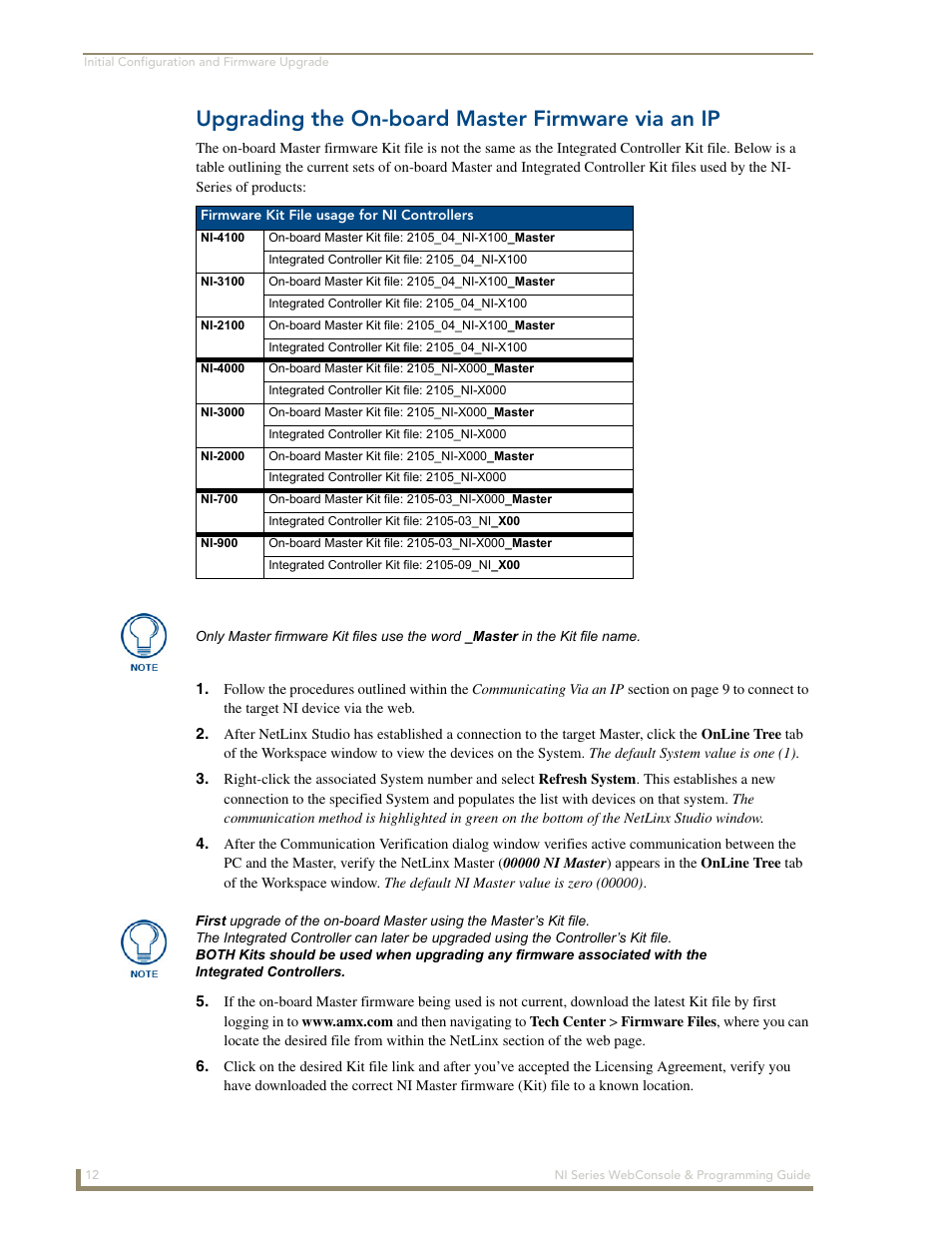 Upgrading the on-board master firmware via an ip | AMX NI-2100/3100/4100 User Manual | Page 20 / 154