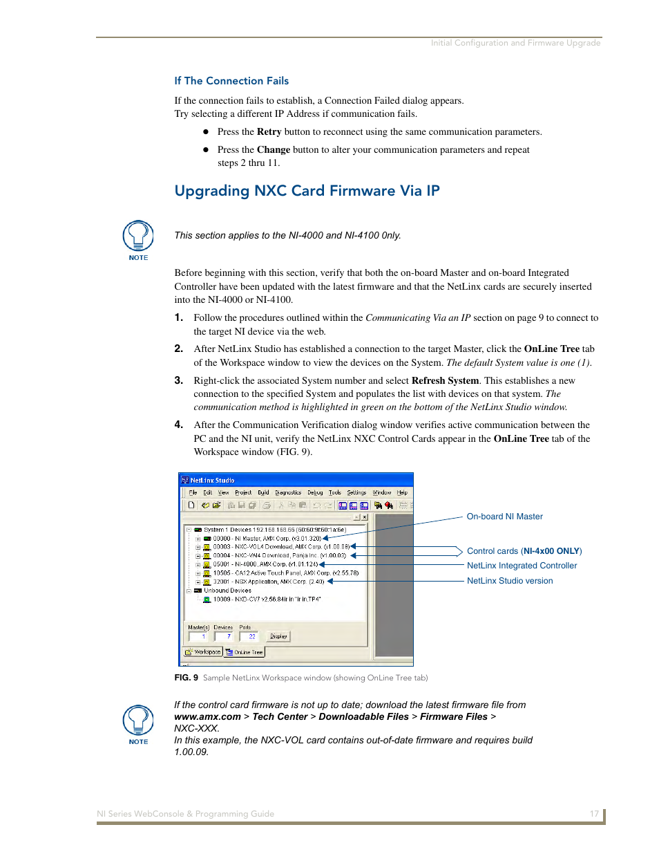 If the connection fails, Upgrading nxc card firmware via ip | AMX NI-2100/3100/4100 User Manual | Page 25 / 154