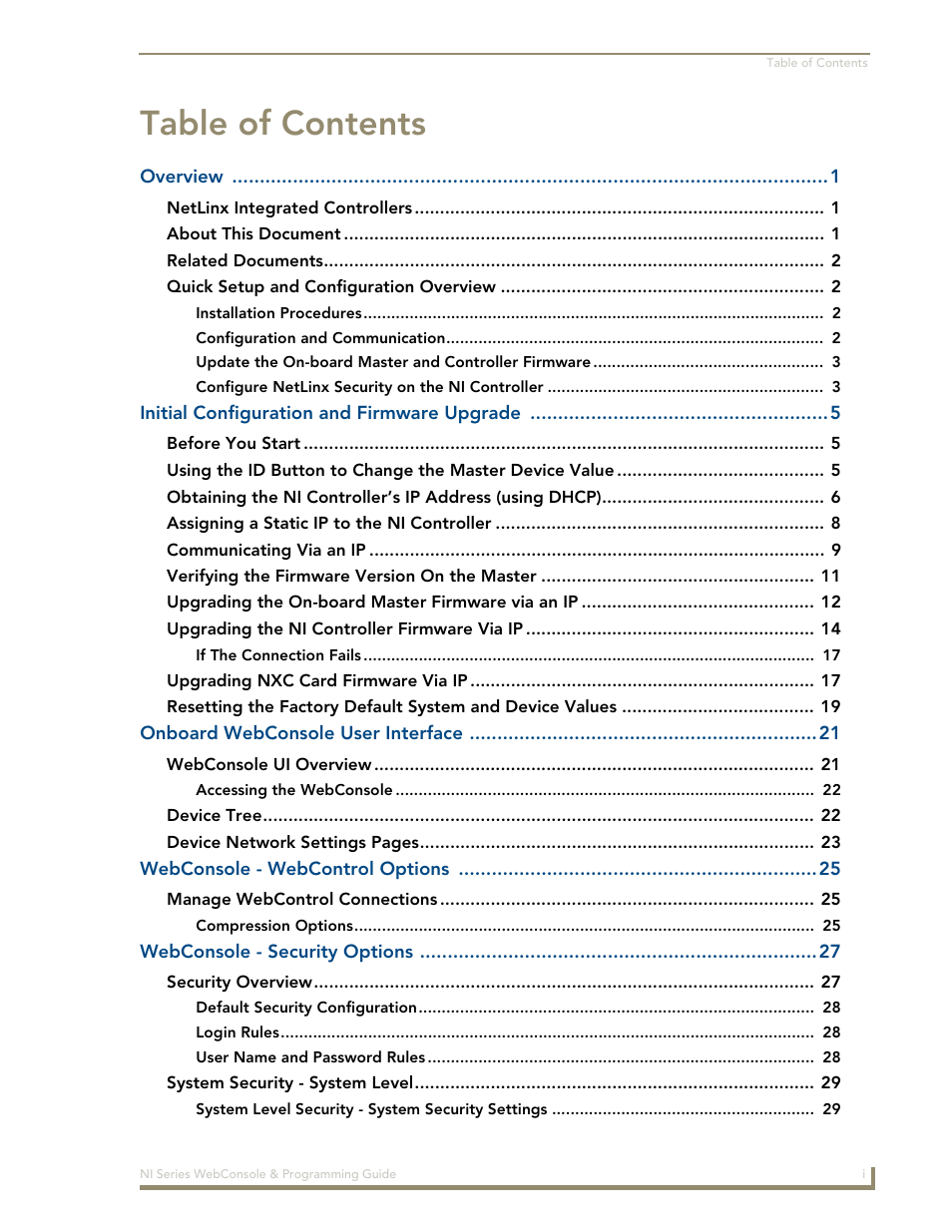 AMX NI-2100/3100/4100 User Manual | Page 3 / 154