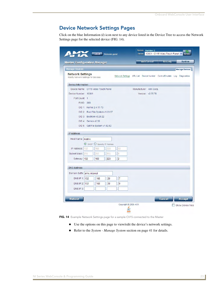 Device network settings pages | AMX NI-2100/3100/4100 User Manual | Page 31 / 154