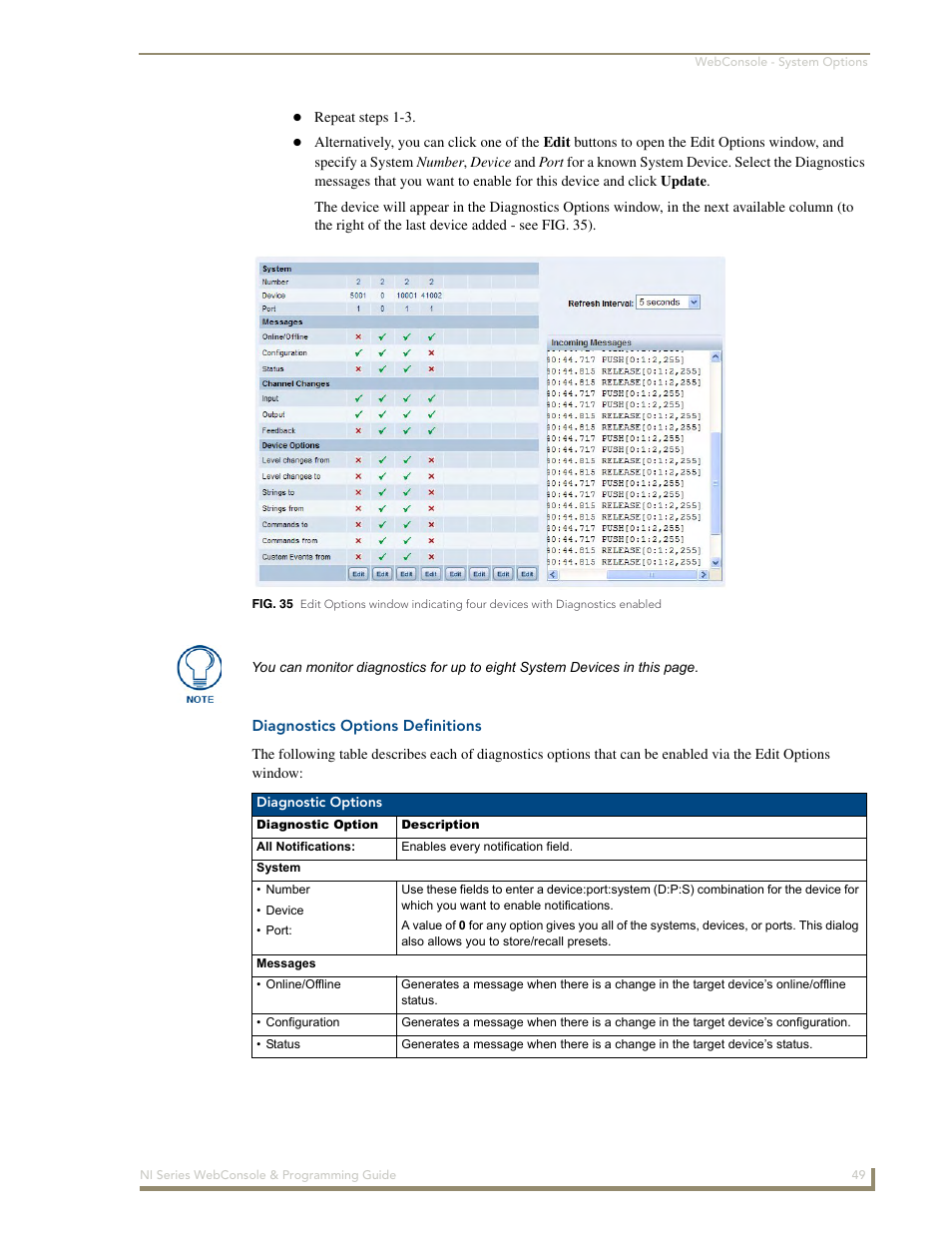 Diagnostics options definitions | AMX NI-2100/3100/4100 User Manual | Page 57 / 154