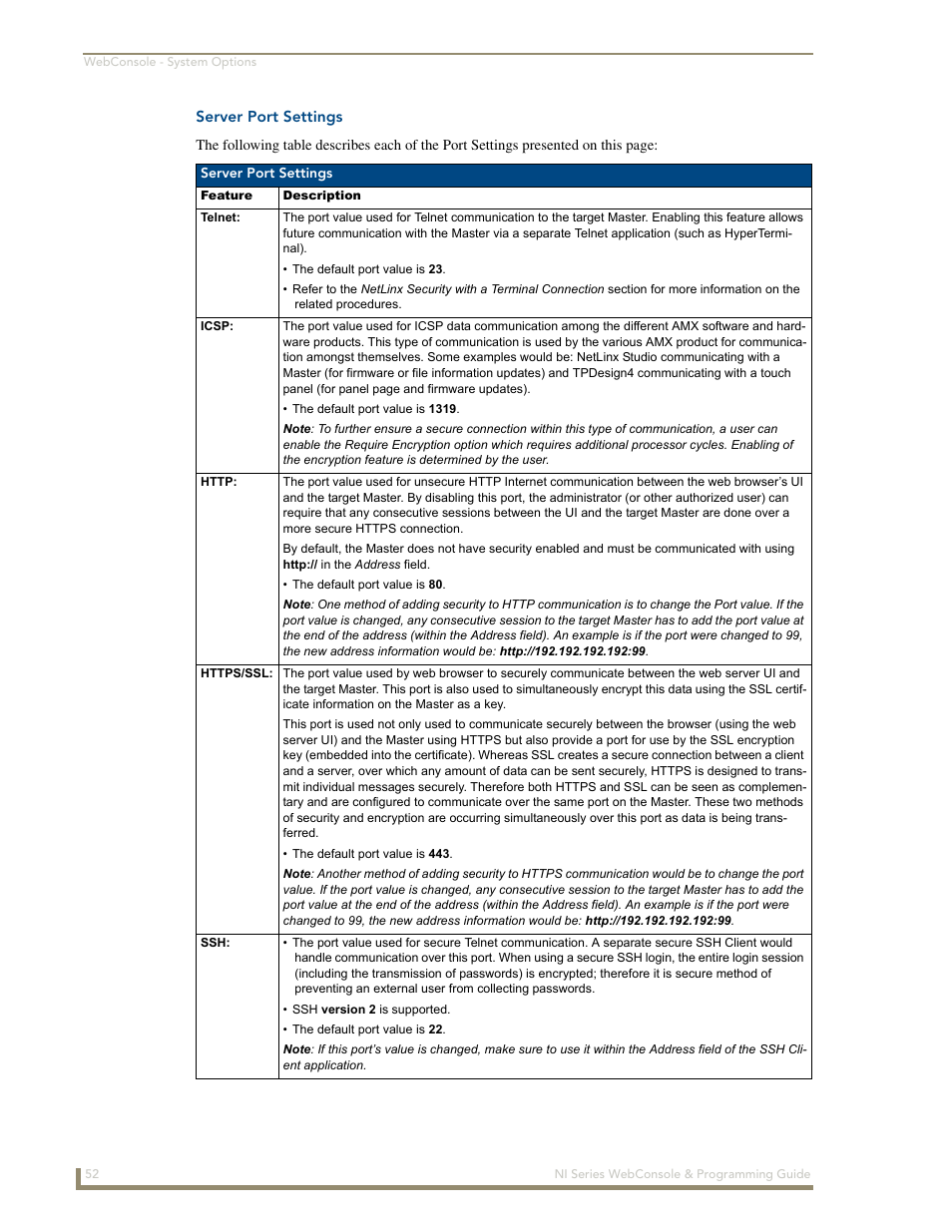 Server port settings | AMX NI-2100/3100/4100 User Manual | Page 60 / 154