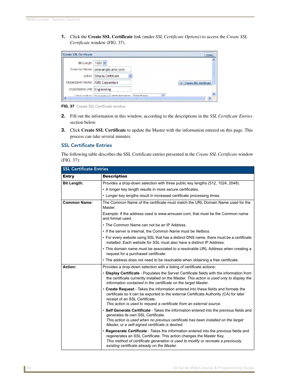 Ssl certificate entries | AMX NI-2100/3100/4100 User Manual | Page 62 / 154