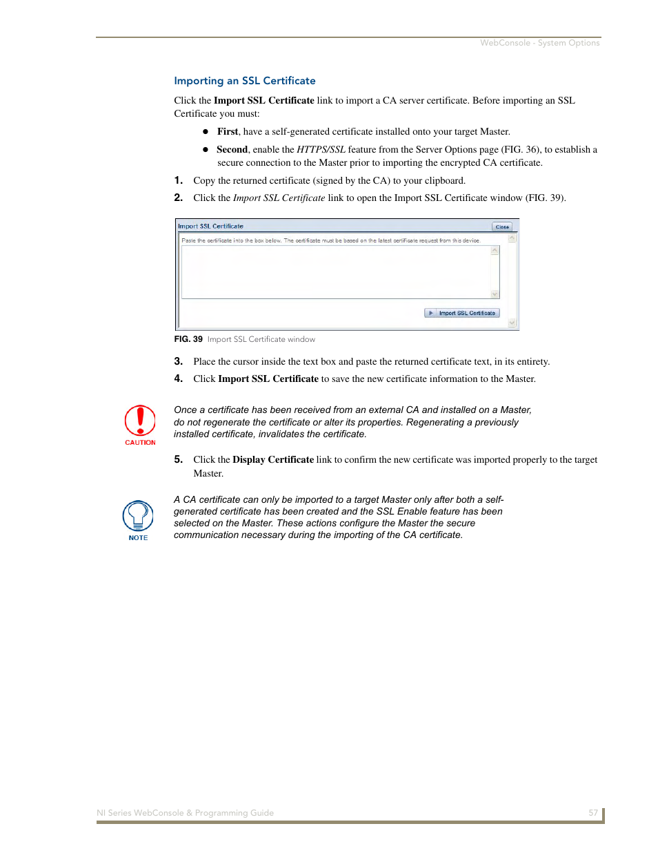 Importing an ssl certificate | AMX NI-2100/3100/4100 User Manual | Page 65 / 154