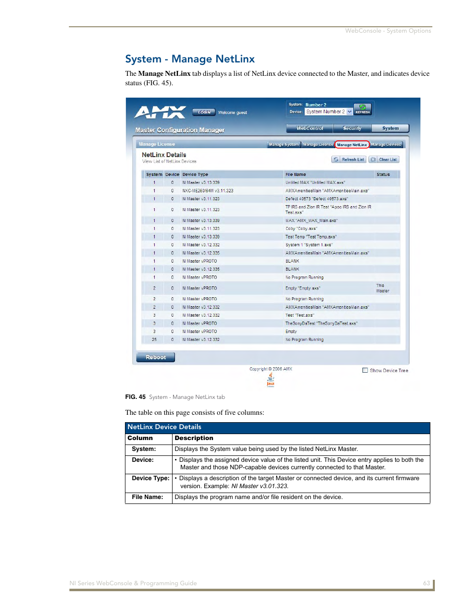 System - manage netlinx | AMX NI-2100/3100/4100 User Manual | Page 71 / 154