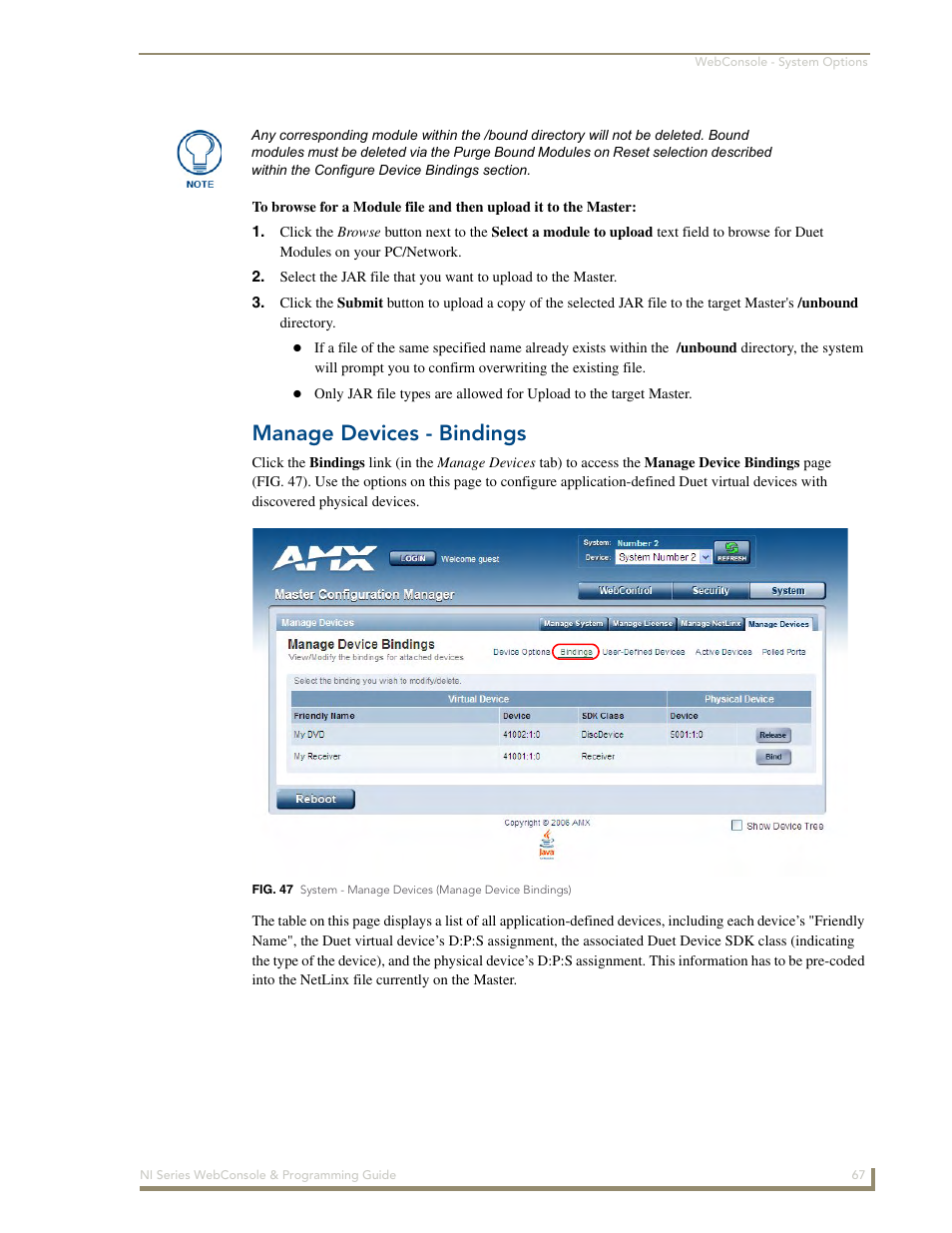 Manage devices - bindings | AMX NI-2100/3100/4100 User Manual | Page 75 / 154