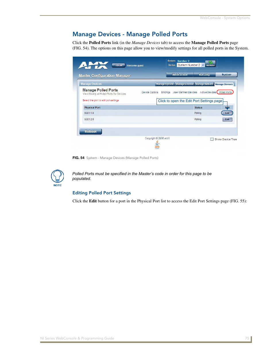 Manage devices - manage polled ports, Editing polled port settings | AMX NI-2100/3100/4100 User Manual | Page 83 / 154