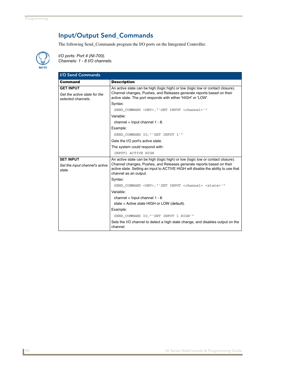 Input/output send_commands | AMX NI-2100/3100/4100 User Manual | Page 98 / 154