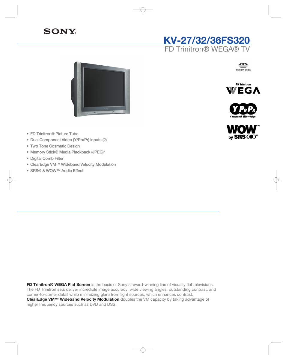 Sony KV-32FS320 User Manual | 2 pages