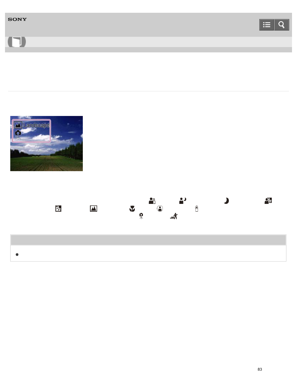 Scene recognition, Help guide | Sony DSC-W800 User Manual | Page 83 / 224