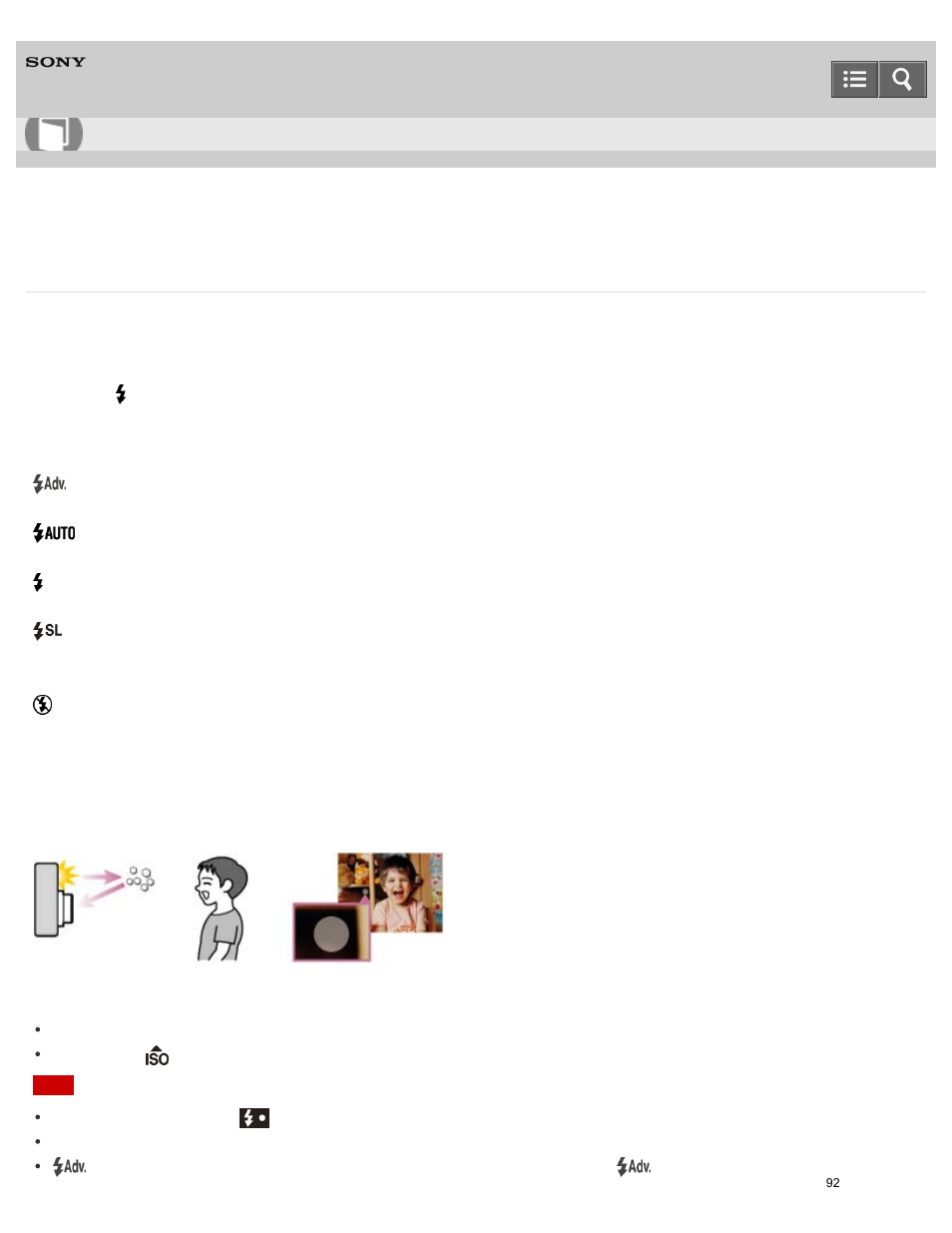 Flash, Help guide | Sony DSC-W800 User Manual | Page 92 / 224