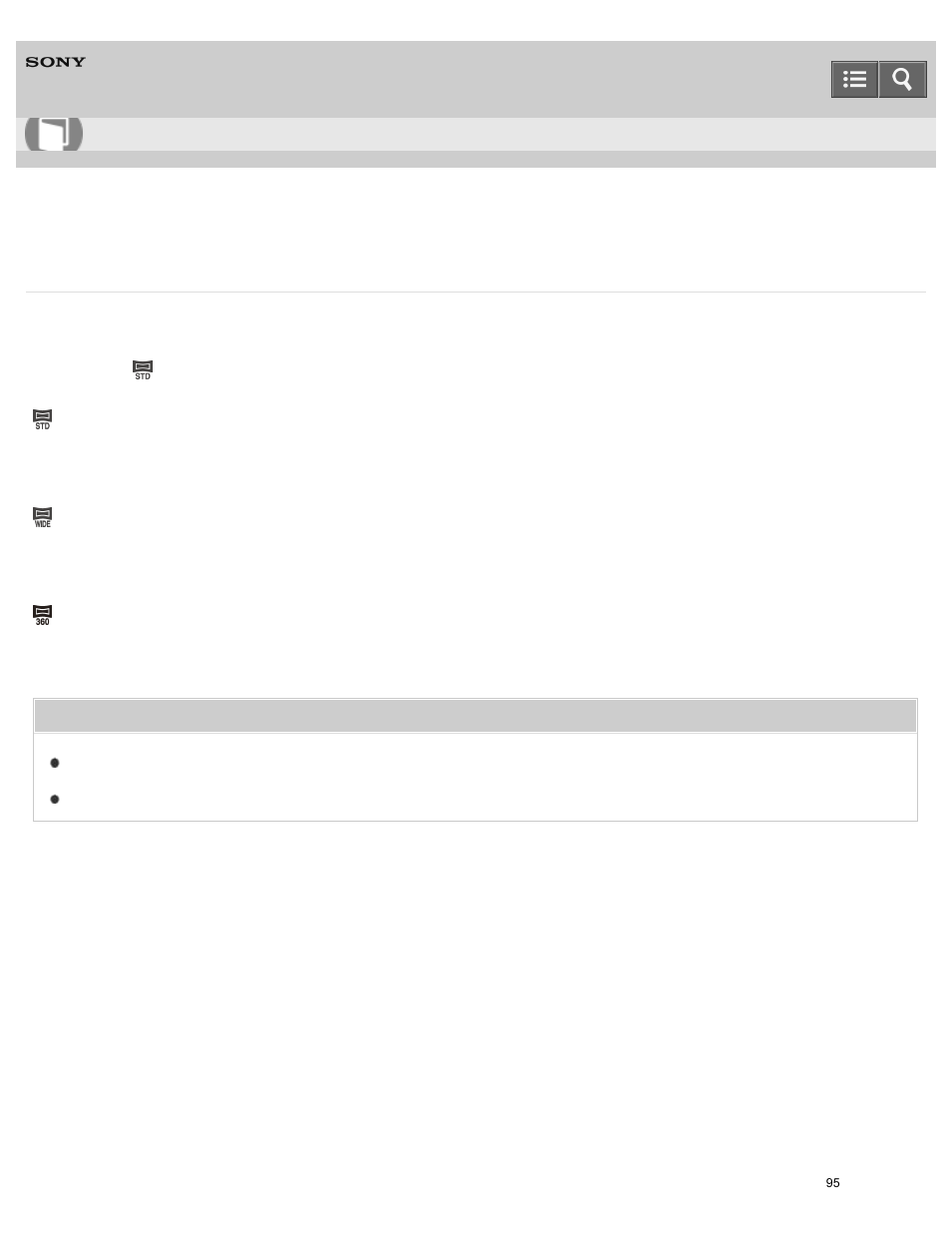 Image size when shooting sweep panorama, Help guide | Sony DSC-W800 User Manual | Page 95 / 224