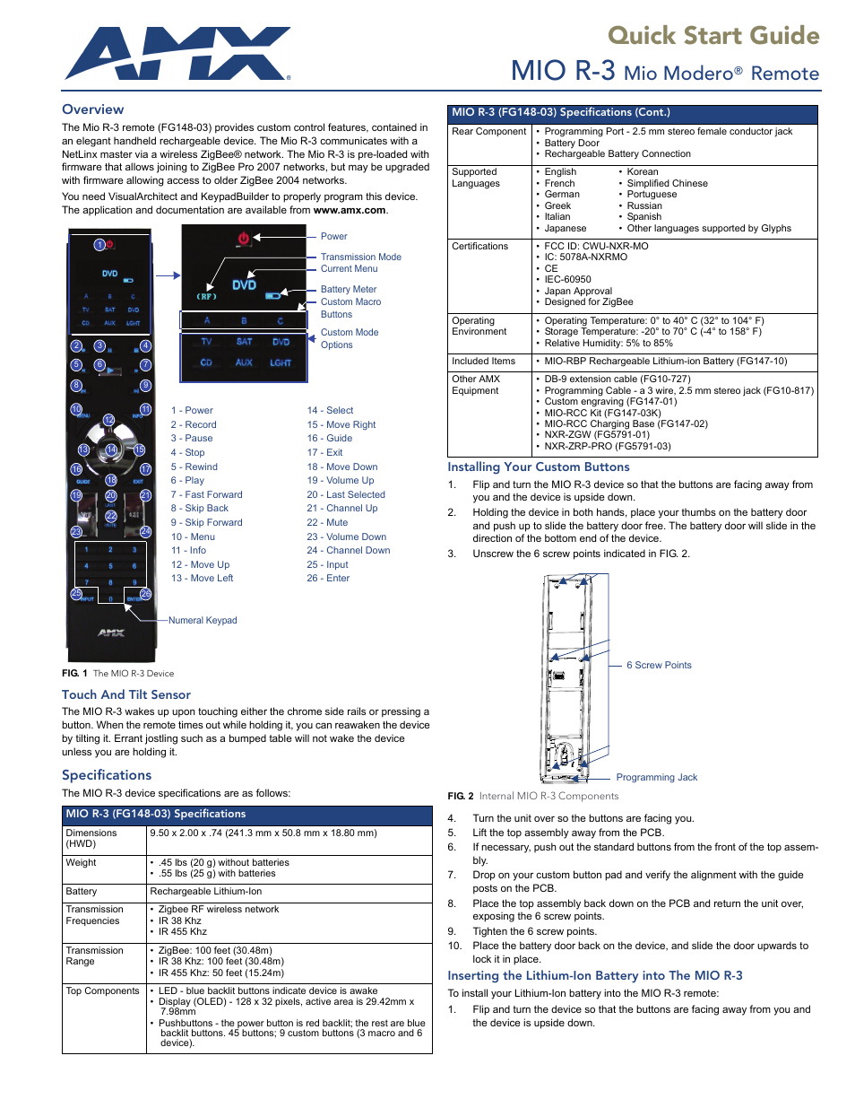 AMX Mio R-3 User Manual | 2 pages