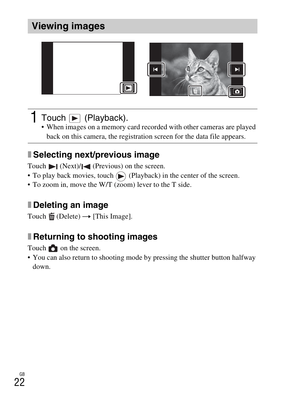 Viewing images | Sony DSC-TX30 User Manual | Page 22 / 80