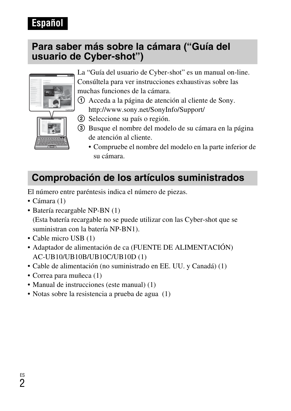 Español, Comprobación de los artículos suministrados | Sony DSC-TX30 User Manual | Page 38 / 80
