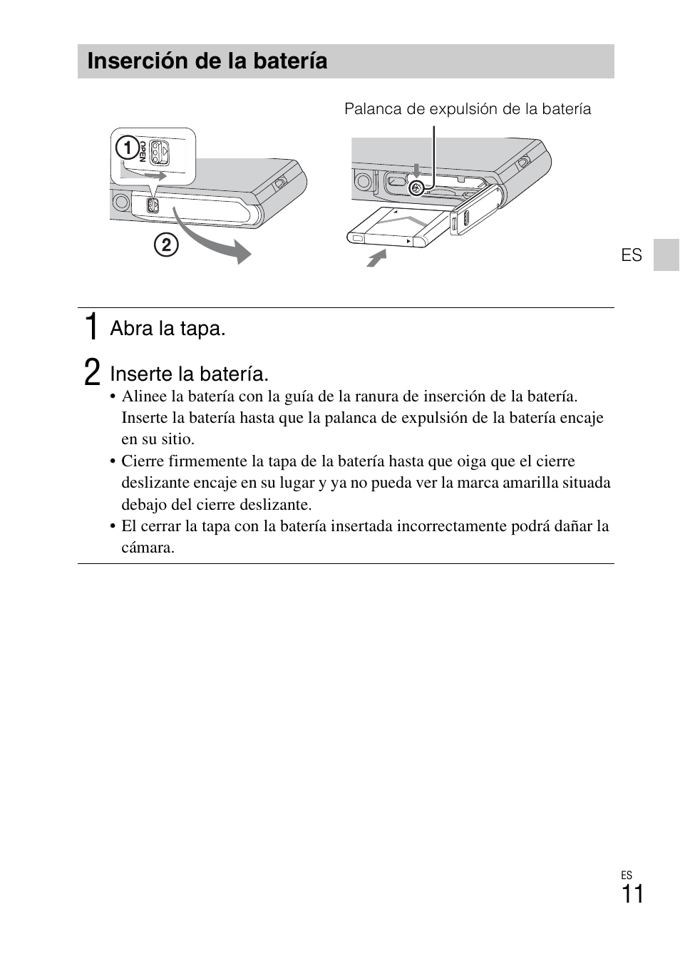 Inserción de la batería | Sony DSC-TX30 User Manual | Page 47 / 80