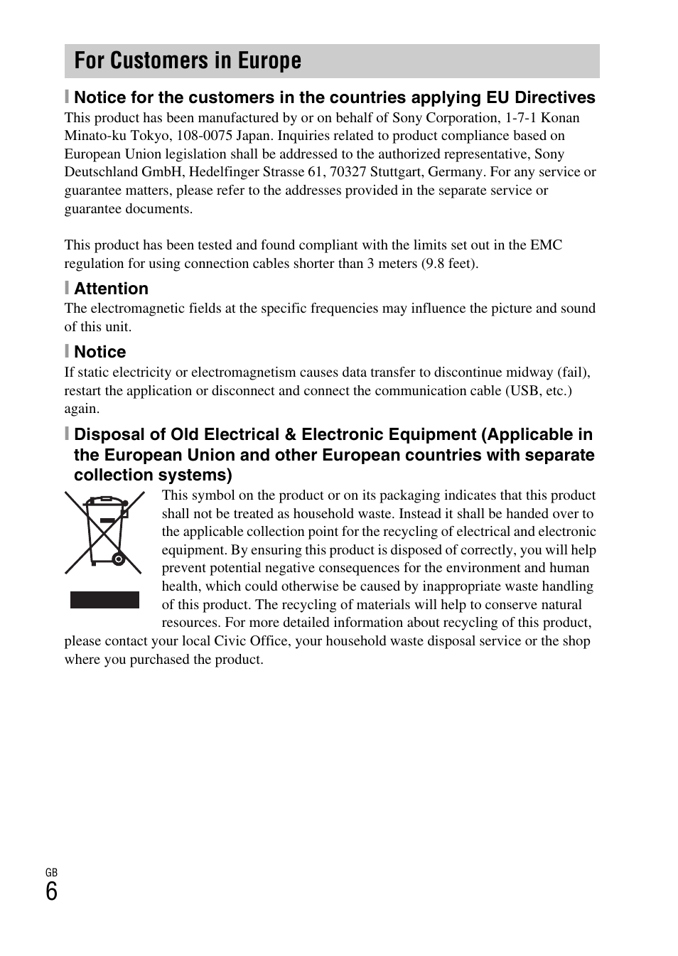 For customers in europe | Sony DSC-TX30 User Manual | Page 6 / 80