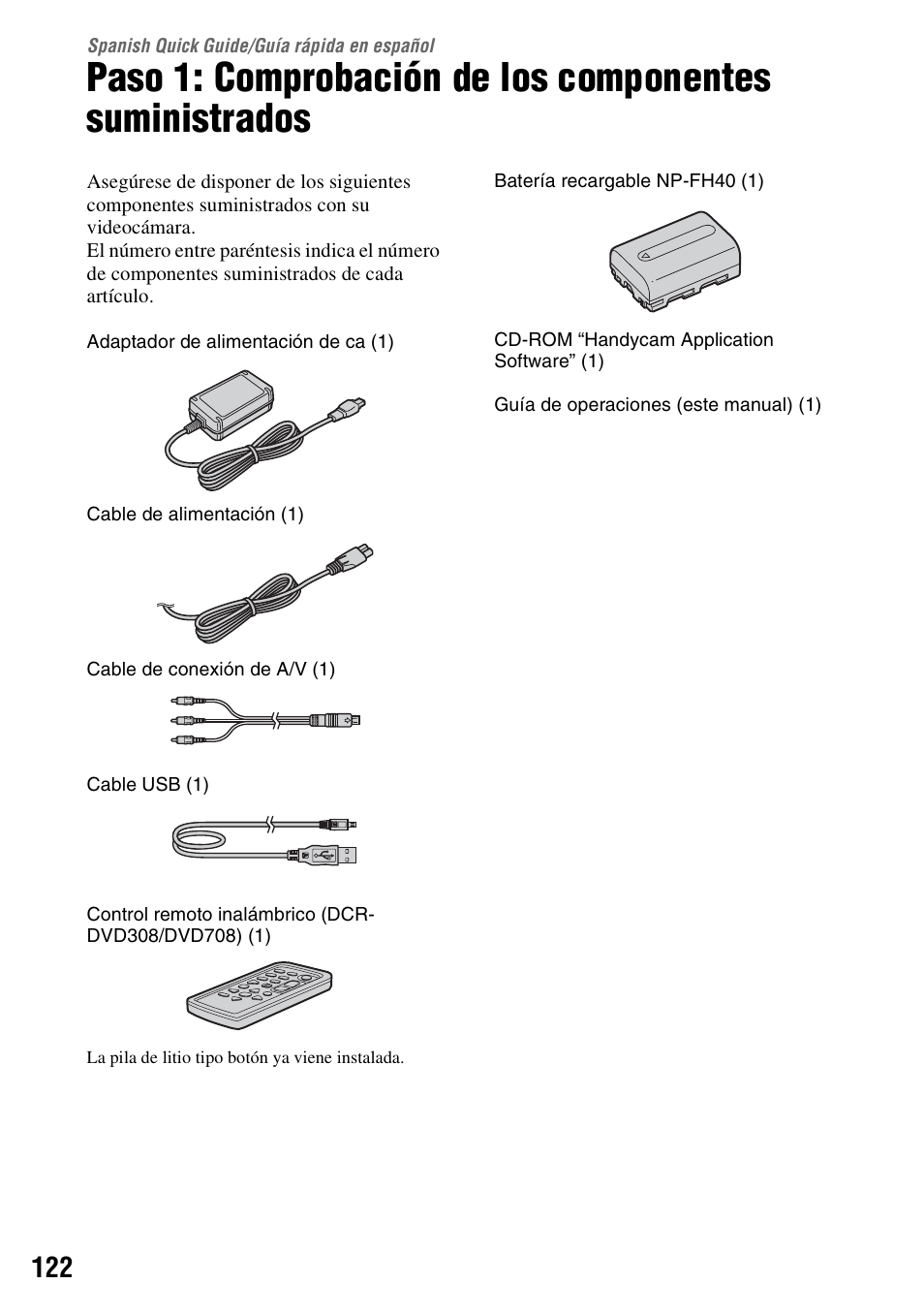 Spanish quick guide/guía rápida en español, Spanish quick guide, Guía rápida en español | Spanish quick guide/guía, Rápida en español | Sony DCR-DVD108BDL User Manual | Page 122 / 139