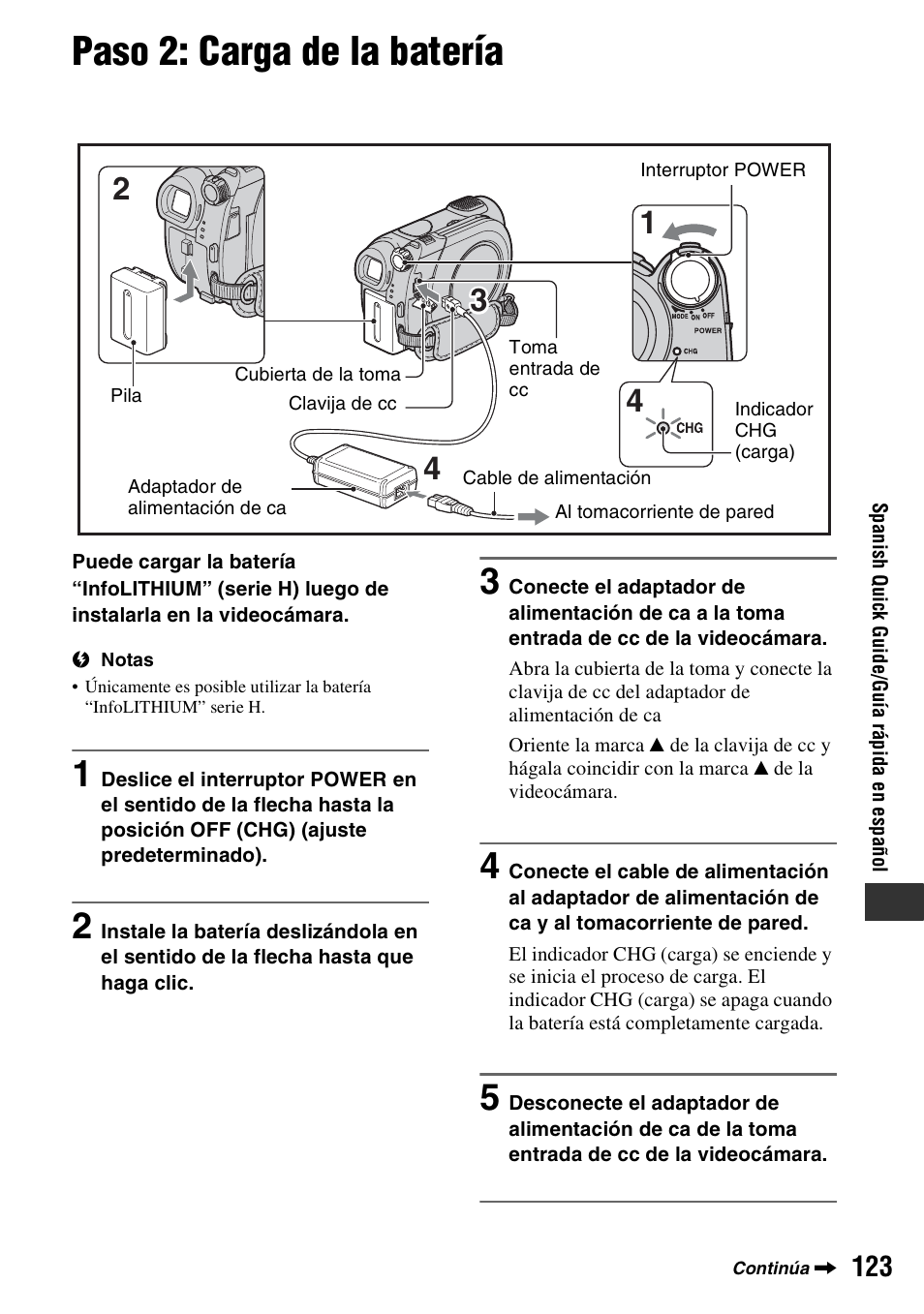 Paso 2: carga de la batería | Sony DCR-DVD108BDL User Manual | Page 123 / 139