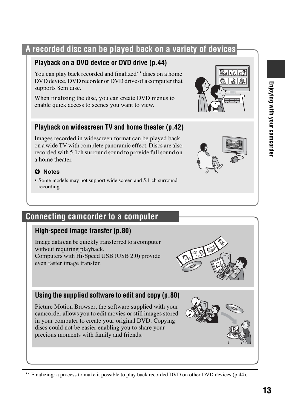 Connecting camcorder to a computer | Sony DCR-DVD108BDL User Manual | Page 13 / 139