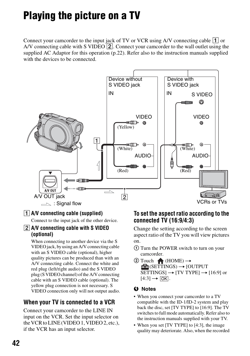 Playing the picture on a tv, P.42), P. 42, 54 | P. 42, P. 42) | Sony DCR-DVD108BDL User Manual | Page 42 / 139