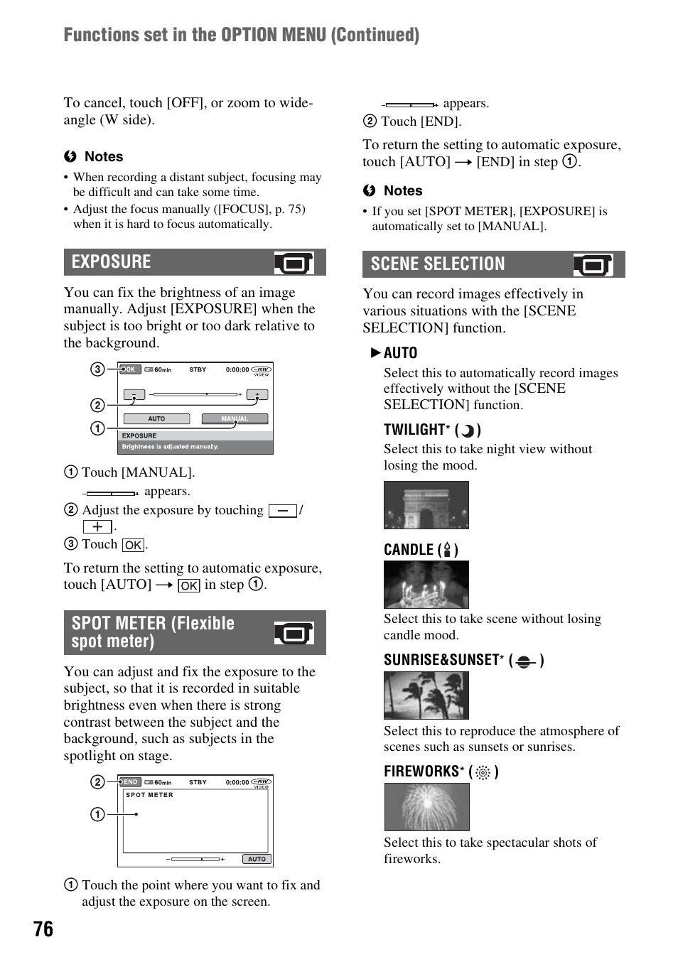 Functions set in the option menu (continued) | Sony DCR-DVD108BDL User Manual | Page 76 / 139