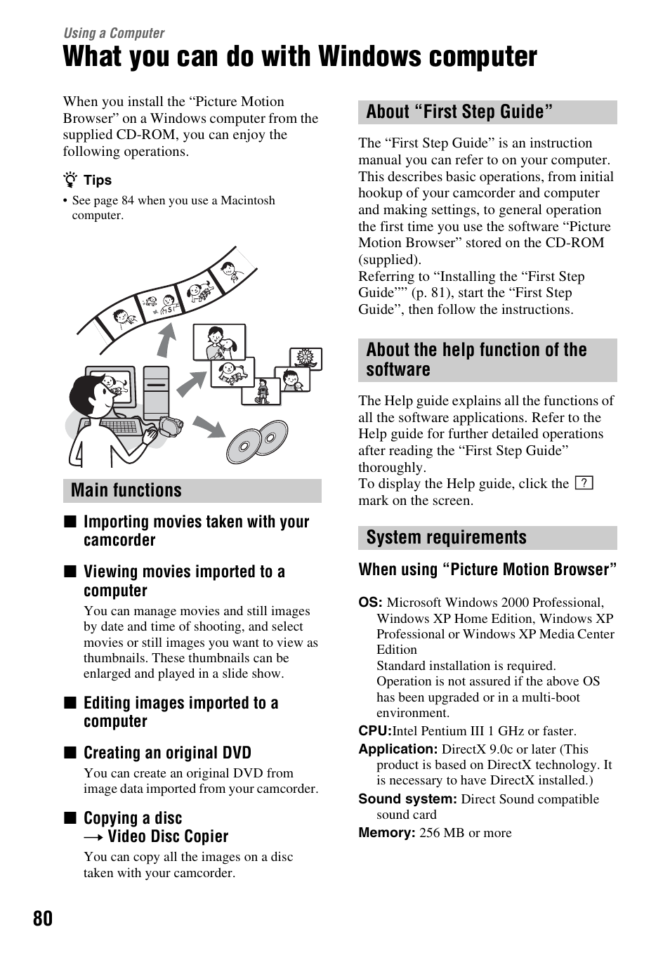 Using a computer, What you can do with windows computer, P.80 | P.80), P. 80), P. 80 | Sony DCR-DVD108BDL User Manual | Page 80 / 139