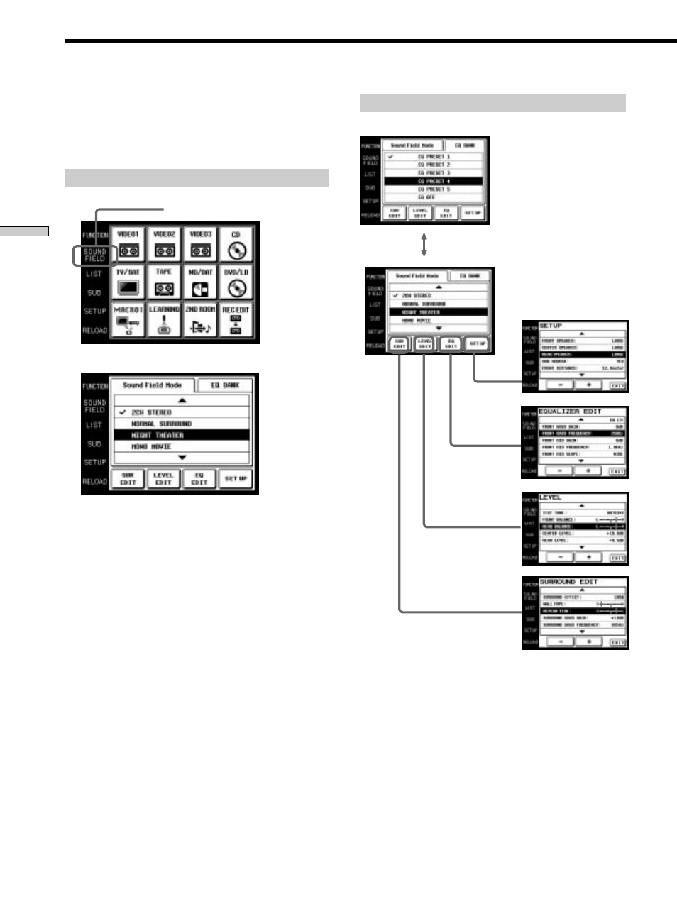 Selecting sound fields | Sony RM-TP504 User Manual | Page 18 / 36