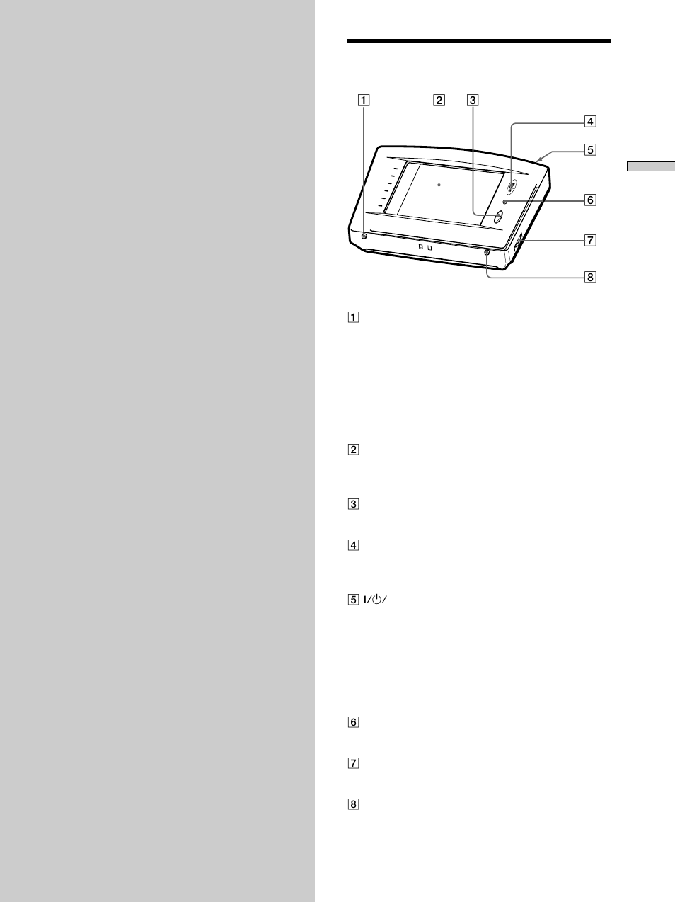 Location of parts and basic operations, Front panel | Sony RM-TP504 User Manual | Page 9 / 36