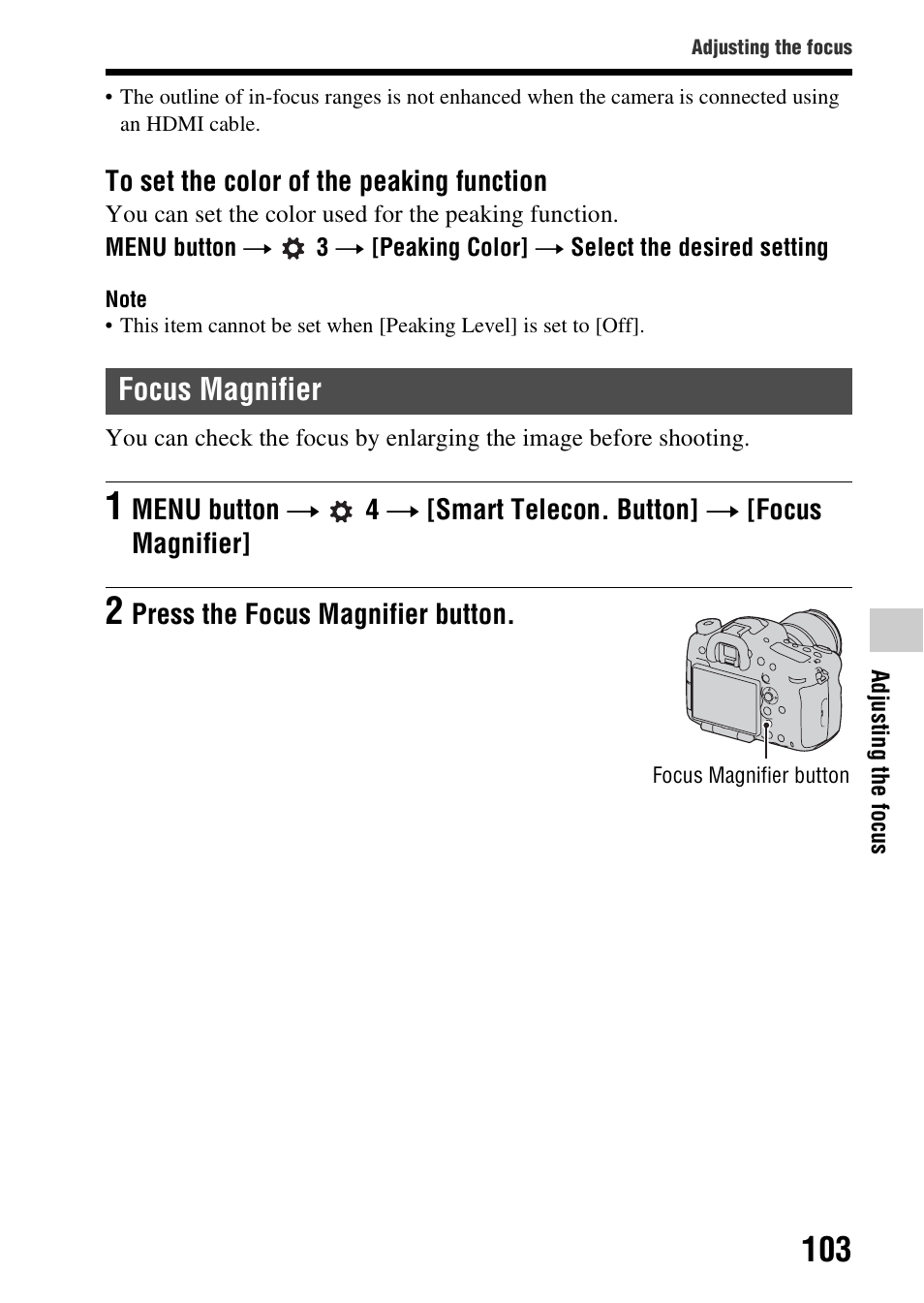 Focus magnifier | Sony SLT-A99V User Manual | Page 103 / 245