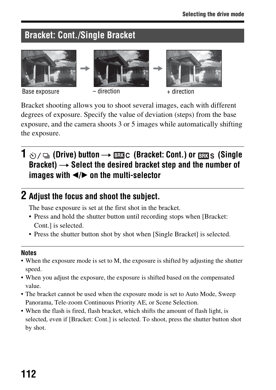 Bracket: cont./single bracket | Sony SLT-A99V User Manual | Page 112 / 245