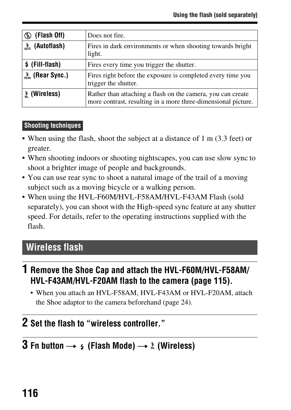 Wireless flash | Sony SLT-A99V User Manual | Page 116 / 245