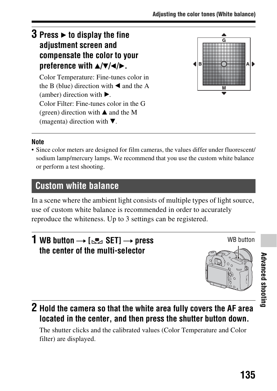 Custom white balance | Sony SLT-A99V User Manual | Page 135 / 245