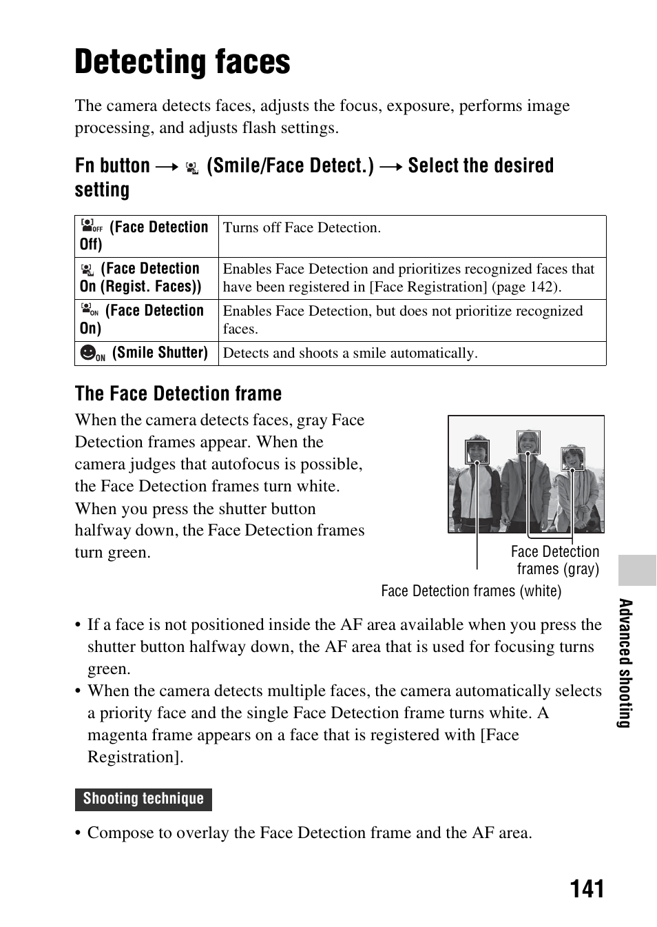 Detecting faces, Ion (141) | Sony SLT-A99V User Manual | Page 141 / 245